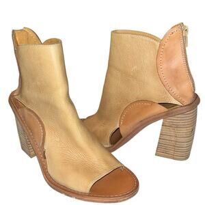 Free People Phoenix Heel Boot – Size 37 (7) Washed Leather, Natural Open Toe